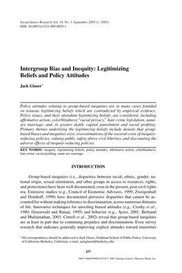 Intergroup Bias and Inequity: Legitimizing Beliefs and Policy Attitudes