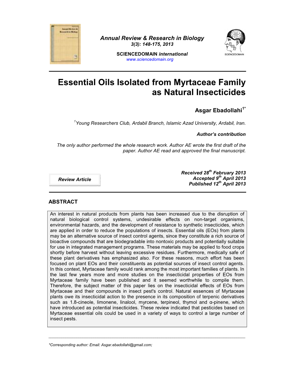 Essential Oils Isolated from Myrtaceae Family As Natural Insecticides