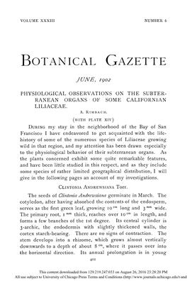 Physiological Observations on the Subterranean Organs of Some