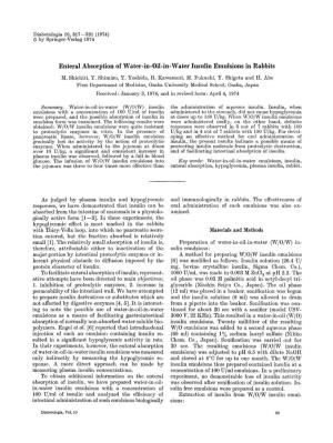 Enteral Absorption of Water-In-Oil-In-Water Insulin Emulsions in Rabbits