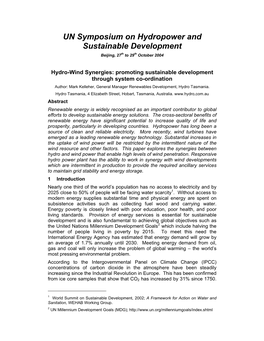 UN Symposium on Hydropower and Sustainable Development Beijing, 27Th to 29Th October 2004