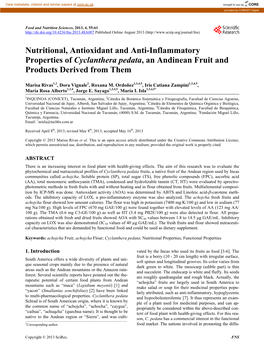 Nutritional, Antioxidant and Anti-Inflammatory Properties of Cyclanthera Pedata, an Andinean Fruit and Products Derived from Them