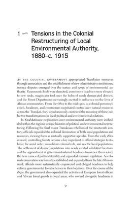 Tensions in the Colonial Restructuring of Local Environmental Authority, 1880–C