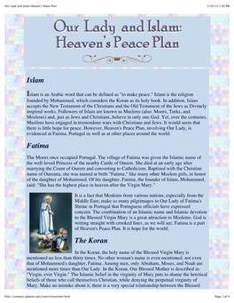 Our Lady and Islam:Heaven's Peace Plan 1/20/15 1:30 PM