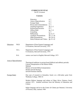 CURRICULUM VITAE Jon D. Levenson Contents