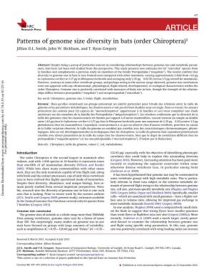 Patterns of Genome Size Diversity in Bats (Order Chiroptera)1 Jillian D.L