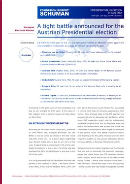 PRESIDENTIAL ELECTION in AUSTRIA 24Th April , 22N May and 4Th December