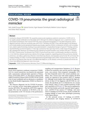 COVID-19 Pneumonia: the Great Radiological Mimicker