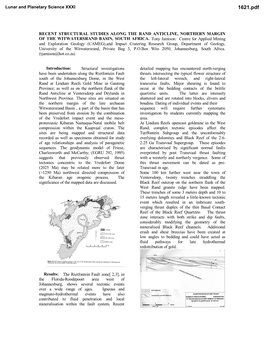 Recent Structural Studies Along the Rand Anticline, Northern Margin of the Witwatersrand Basin, South Africa