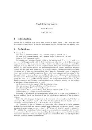 Model Theory Notes