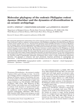 Molecular Phylogeny of the Endemic Philippine Rodent Apomys (Muridae) and the Dynamics of Diversiﬁcation in an Oceanic Archipelago
