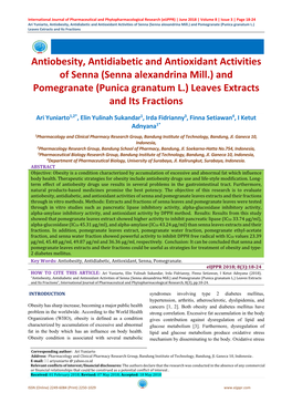Antiobesity, Antidiabetic and Antioxidant Activities of Senna (Senna Alexandrina Mill.) and Pomegranate (Punica Granatum L.) Leaves Extracts and Its Fractions