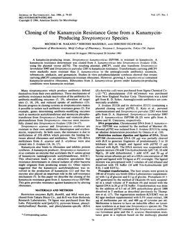 Cloning of the Kanamycin Resistance Gene from a Kanamycin- Producing Streptomyces Species MICHIKO M