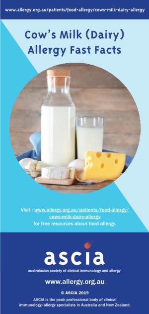 Cow's Milk (Dairy) Allergy Fast Facts
