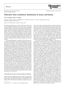 Molecular Basis of Pituitary Dysfunction in Mouse and Human