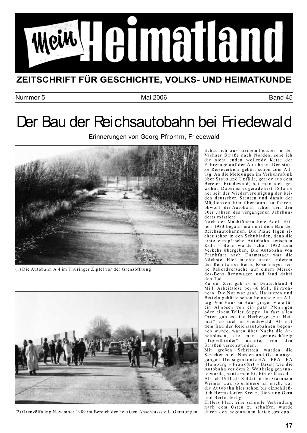 Der Bau Der Reichsautobahn Bei Friedewald Erinnerungen Von Georg Pfromm, Friedewald