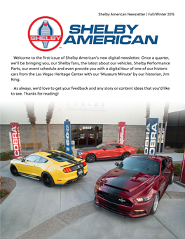 Welcome to the First Issue of Shelby American's New Digital Newsletter