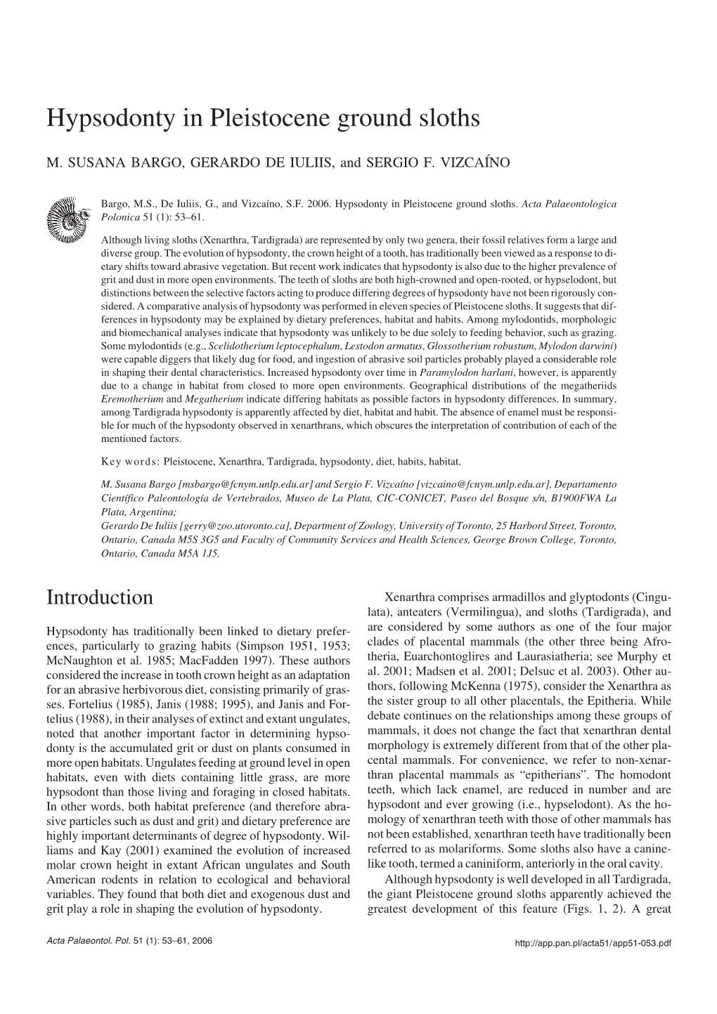 Hypsodonty in Pleistocene Ground Sloths