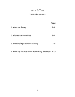Alvin C. York Table of Contents