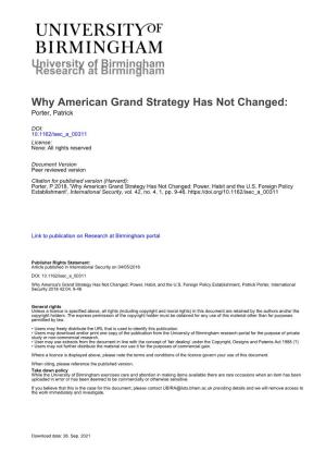 University of Birmingham Why American Grand Strategy Has Not
