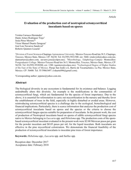 Evaluation of the Production Cost of Neotropical Ectomycorrhizal Inoculants Based on Spores