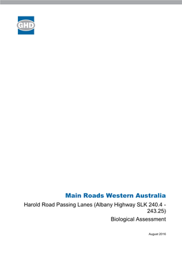 Roads Western Australia Harold Road Passing Lanes (Albany Highway SLK 240.4 - 243.25) Biological Assessment