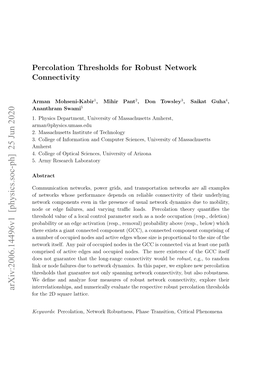 Percolation Thresholds for Robust Network Connectivity