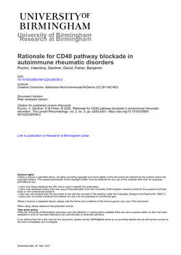 Rationale for CD40 Pathway Blockade in Autoimmune Rheumatic Disorders Pucino, Valentina; Gardner, David; Fisher, Benjamin