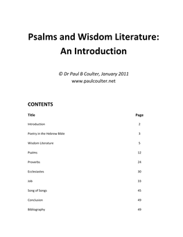 Psalms and Wisdom Literature: an Introduction