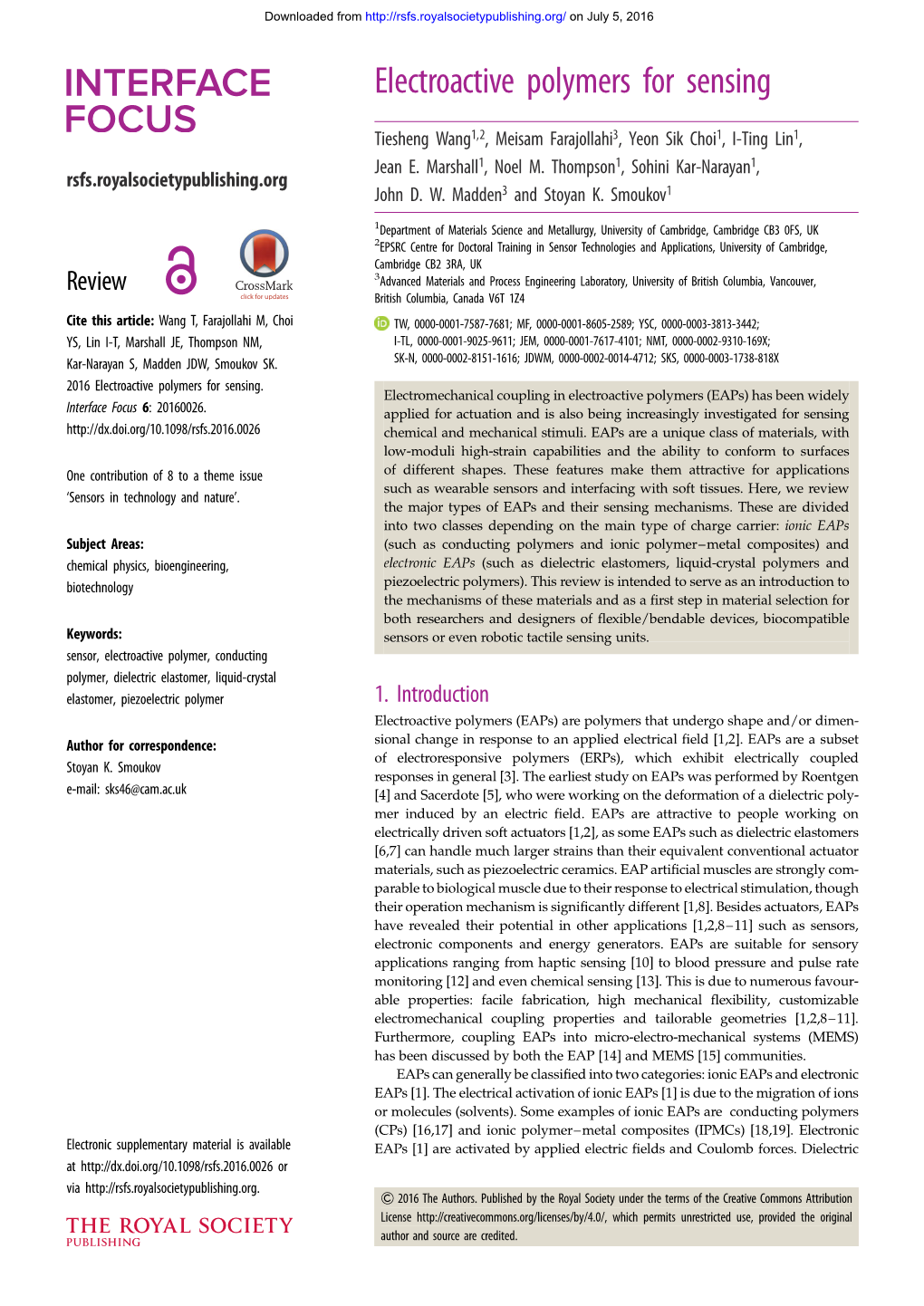 Electroactive Polymers for Sensing