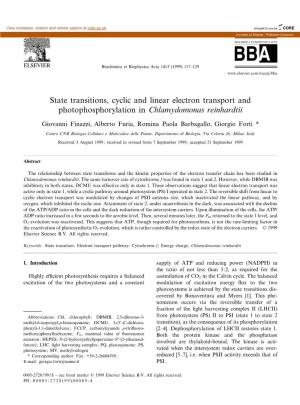 State Transitions, Cyclic and Linear Electron Transport and Photophosphorylation in Chlamydomonas Reinhardtii