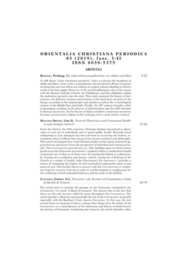ORIENTALIA CHRISTIANA PERIODICA 85 (2019), Fasc. I-II ISSN 0030-5375 ARTICULI