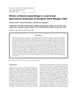 Winter Avifaunal Assemblage in a Periurban Agricultural Landscape of Gangetic West Bengal, India