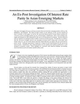 An Ex-Post Investigation of Interest Rate Parity in Asian Emerging