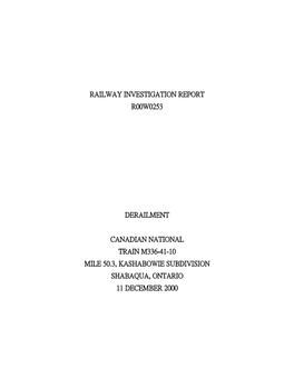 Railway Investigation Report R00w0253 Derailment