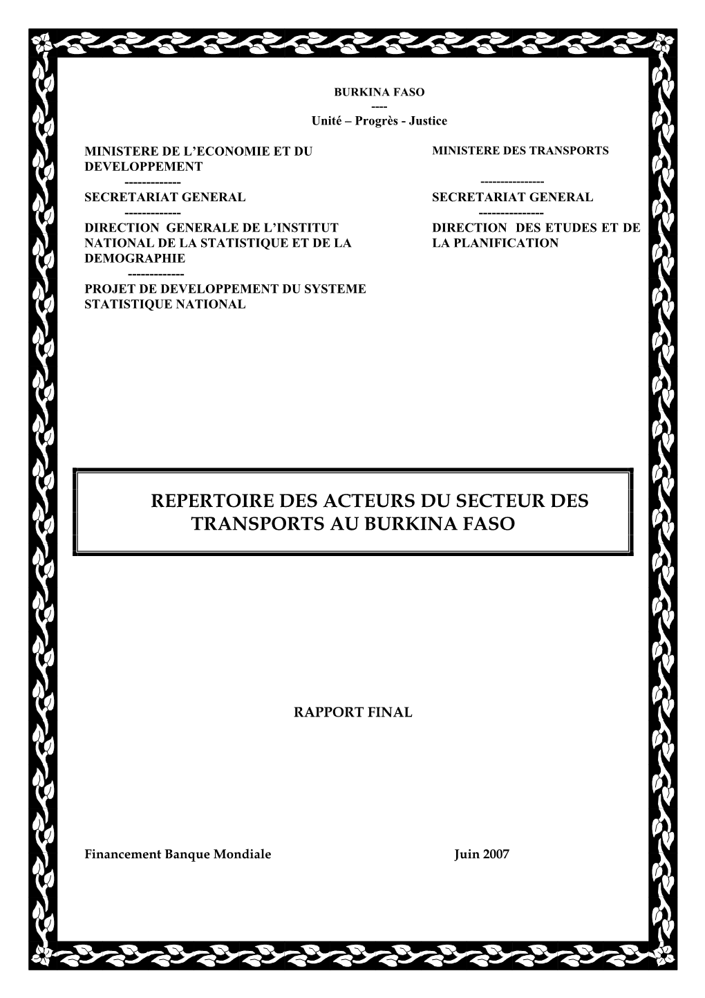 Repertoire Des Acteurs Du Secteur Des Transports Au Burkina Faso