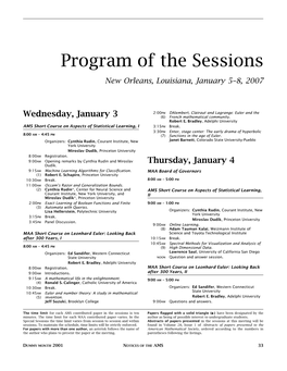 Program of the Sessions New Orleans, Louisiana, January 5–8, 2007
