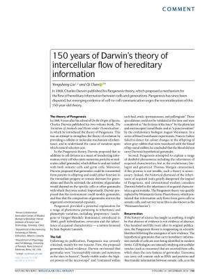 150 Years of Darwin's Theory of Intercellular Flow of Hereditary