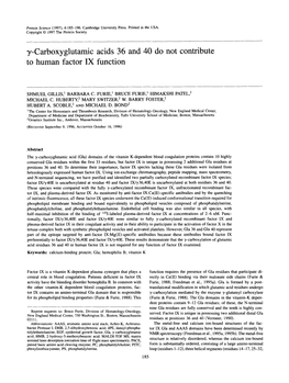 Y-Carboxyglutamic Acids 36 and 40 Do Not Contribute to Human Factor IX Function