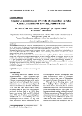 Species Composition and Diversity of Mosquitoes in Neka County, Mazandaran Province, Northern Iran