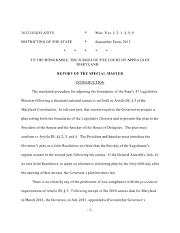 2012 LEGISLATIVE * Misc. Nos. 1, 2, 3, 4, 5, 9