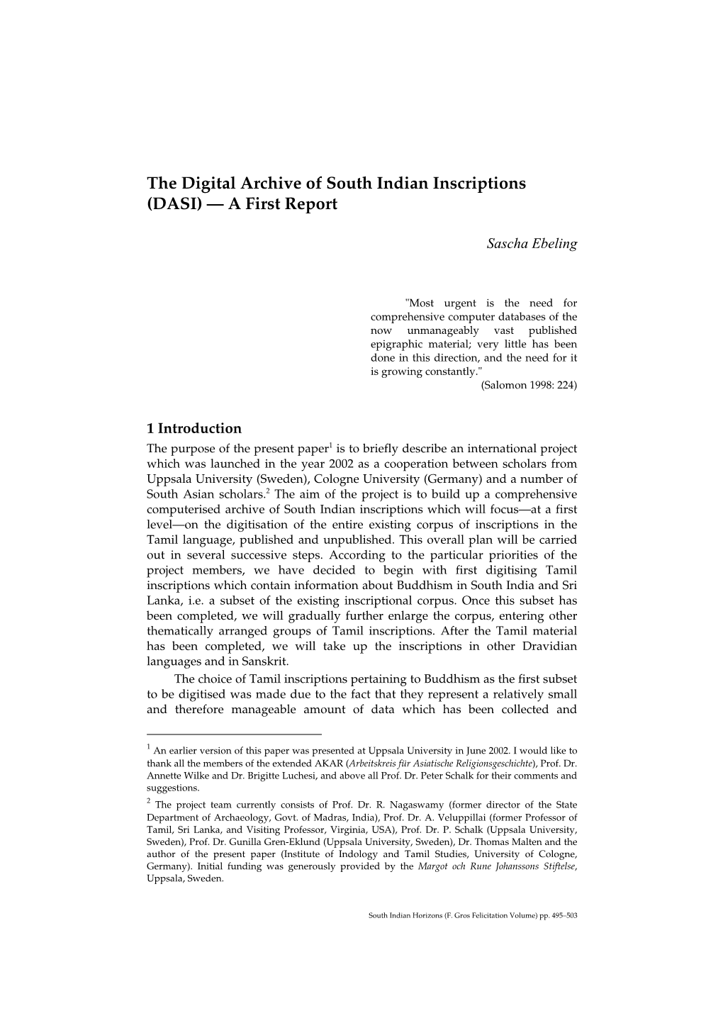 The Digital Archive of South Indian Inscriptions (DASI) — a First Report