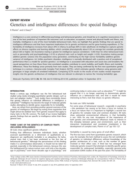 Genetics and Intelligence Differences: Five Special Findings