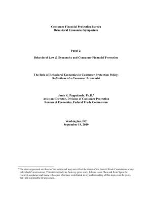 Behavioral Law & Economics and Consumer Financ