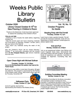 Weeks Public Weeks Public Library Bulletin