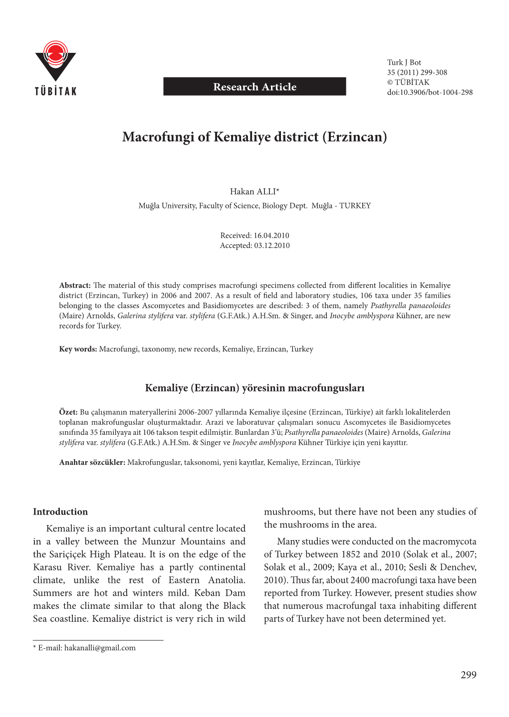 Macrofungi of Kemaliye District (Erzincan)