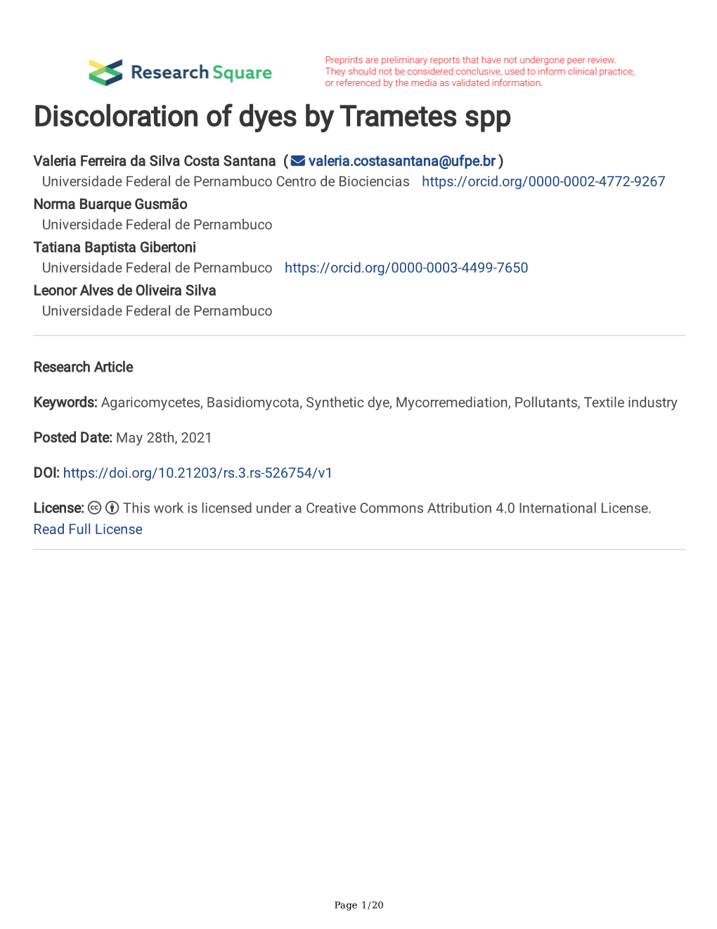 Discoloration of Dyes by Trametes Spp