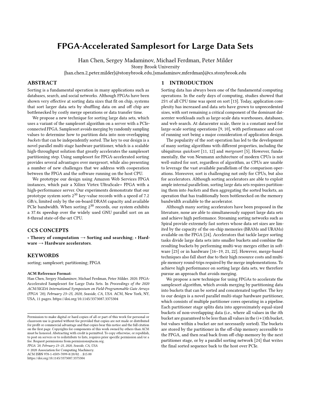 FPGA-Accelerated Samplesort for Large Data Sets