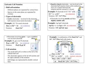 Galvanic Cell Notation • Half-Cell Notation • Types of Electrodes • Cell