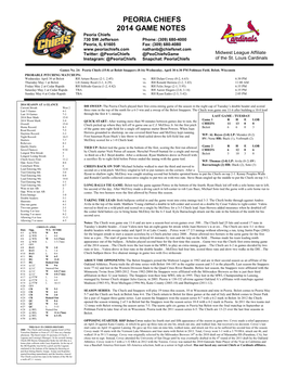 Peoria Chiefs 2014 Game Notes